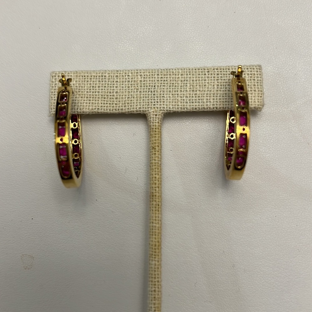 Ruby (Lab-Created) Oval Earrings With Double Rows… - image 4